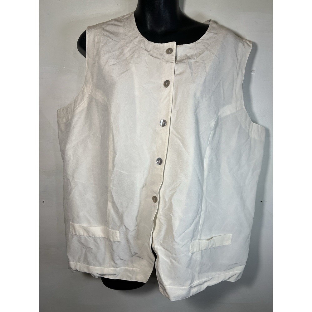 Vintage Stephanie Andrew's Silk Top Beige Sport Vacay Shell Buttons Women's Us1X